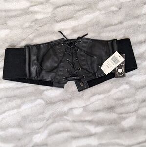 Black Lace-Up Corset Belt